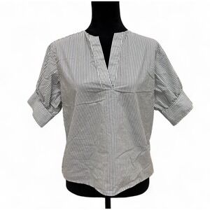 Frame V-Neck Popover Top‎ Green Striped 100% Organic Cotton Women's Small